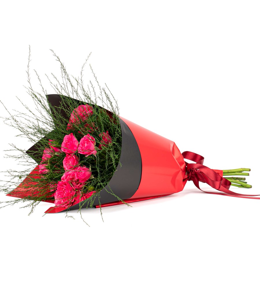 You are My Flower - 5 Dal Fuşya Pembe Mini Gül Buketi 