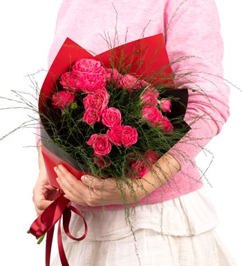 You are My Flower - 5 Dal Fuşya Pembe Mini Gül Buketi 