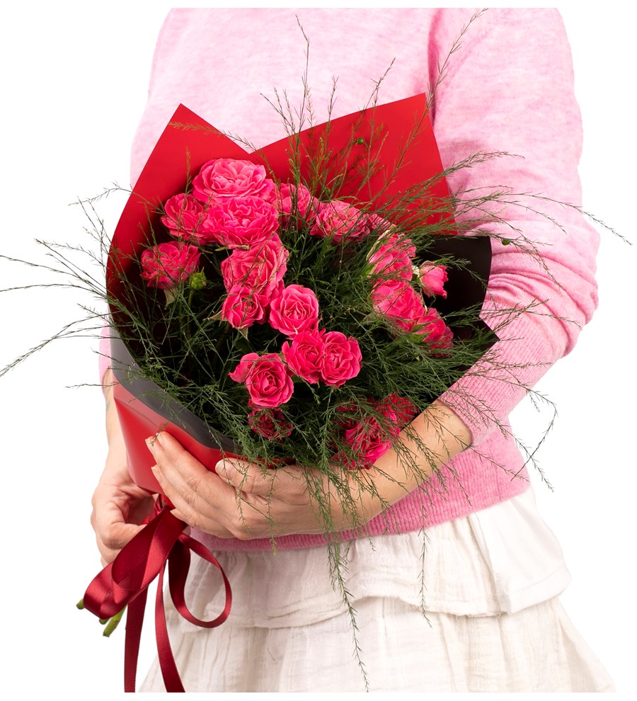 You are My Flower - 5 Dal Fuşya Pembe Mini Gül Buketi 