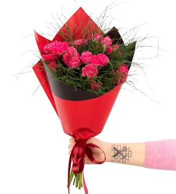 You are My Flower - 5 Dal Fuşya Pembe Mini Gül Buketi 