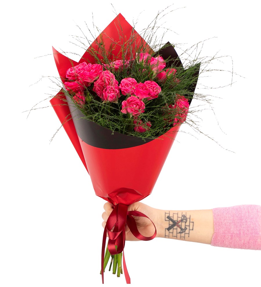You are My Flower - 5 Dal Fuşya Pembe Mini Gül Buketi 