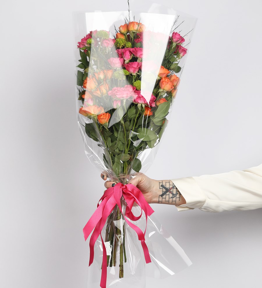 You are My Flower Fuşya-Turuncu Buket Tasarım