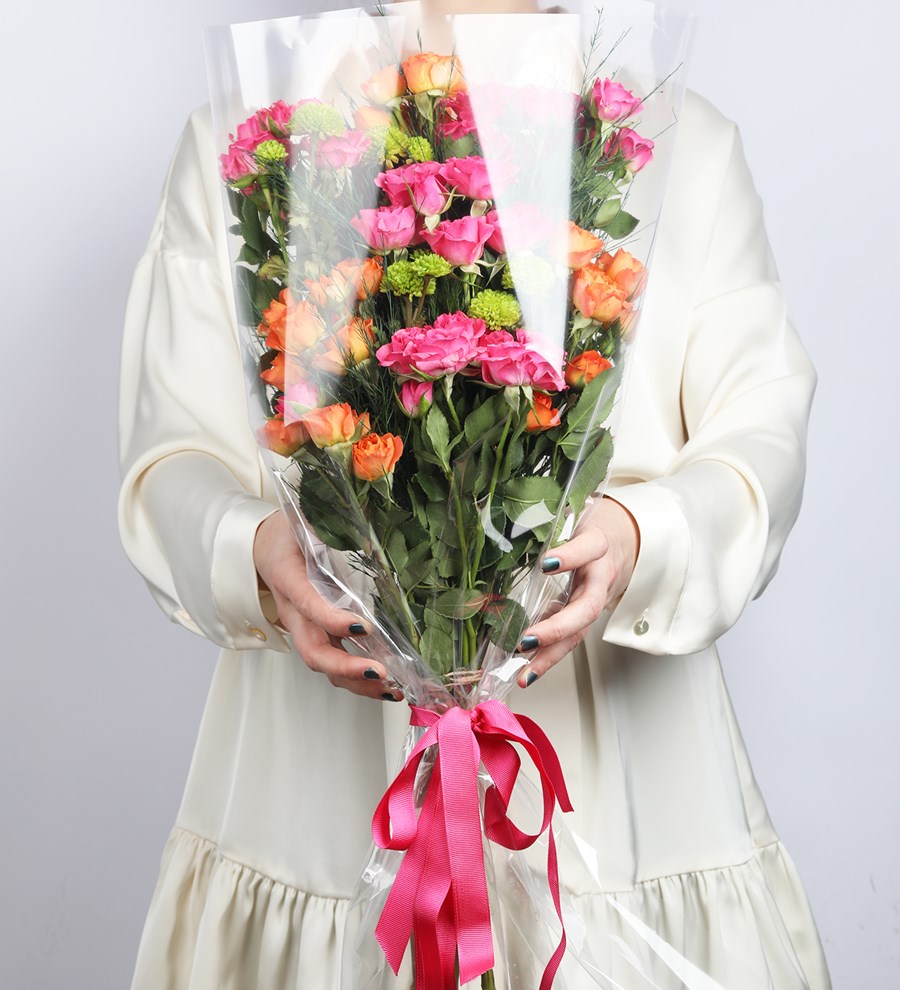 You are My Flower Fuşya-Turuncu Buket Tasarım