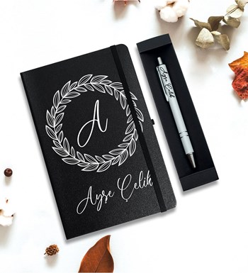 Kişiye Özel Defter & Kalem Hediye Seti (Siyah)