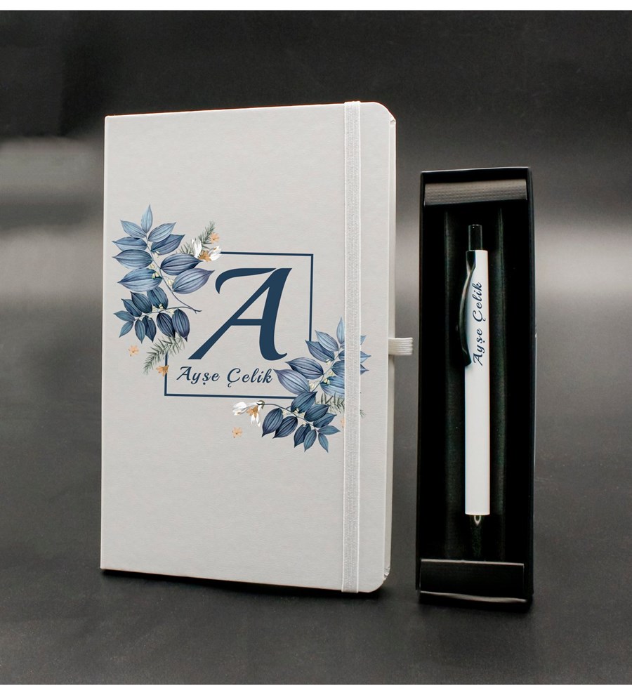 Kişiye Özel Beyaz Defter & Kişiye Özel Beyaz Tükenmez Kalem Hediye Seti