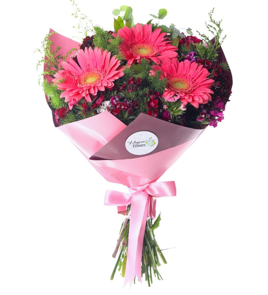 Pembe Gerbera Ve Hüsnüyusuf Buketi