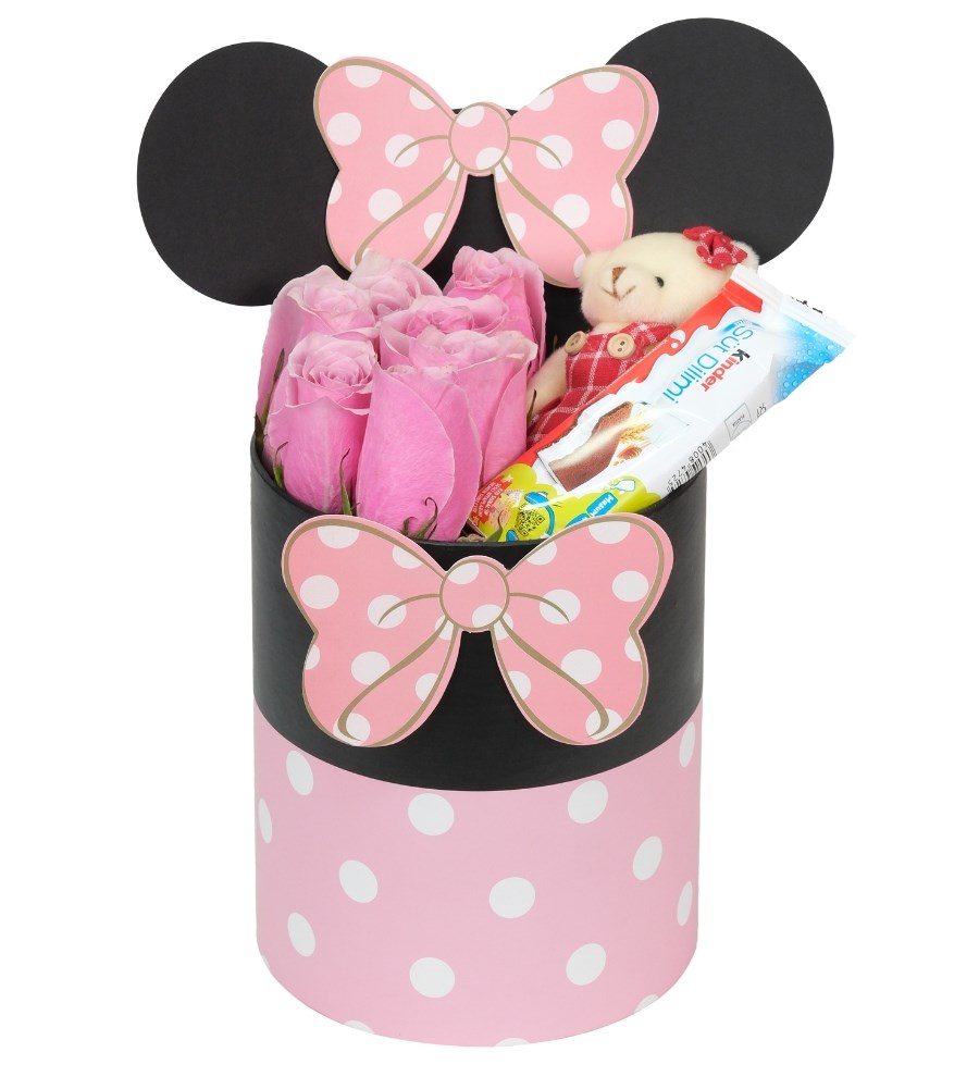 Pembe Mickey Kutuda Pembe Güller Çikolata Ayıcık