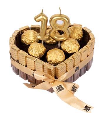 Kalp Golden Merci Serisi Rocher Çikolata Rakam Mumlu