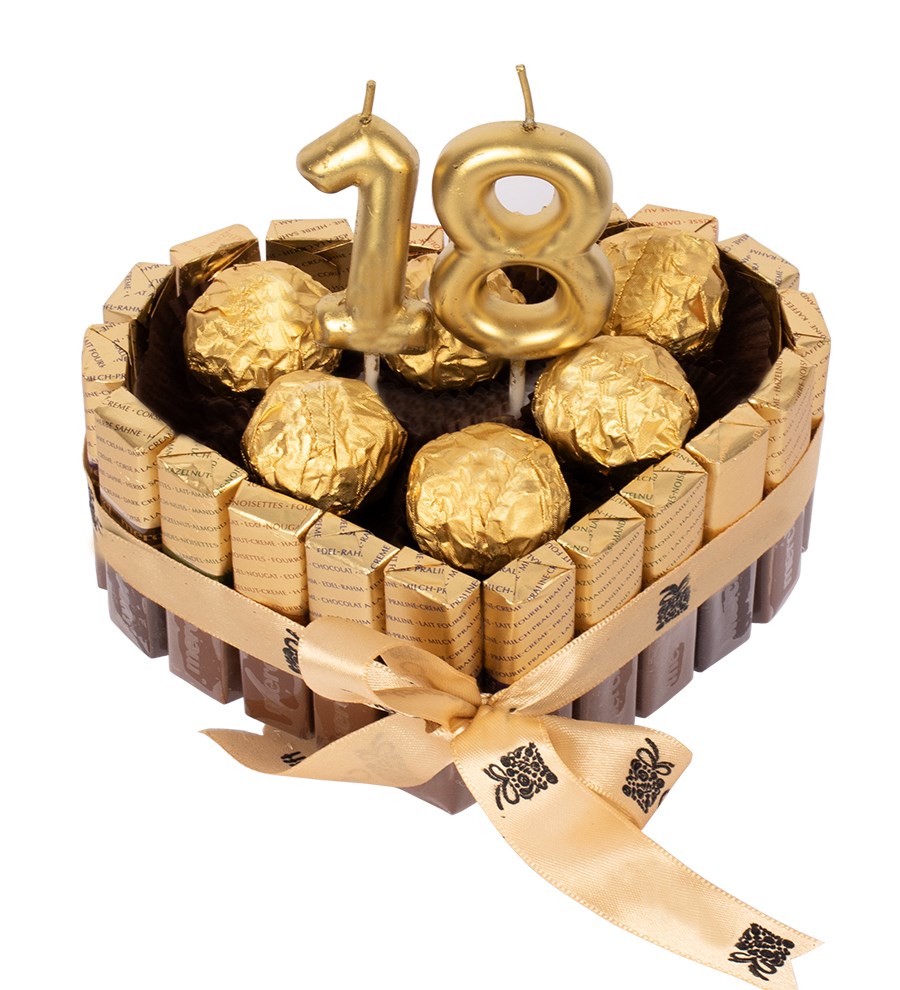 Kalp Golden Merci Serisi Rocher Çikolata Rakam Mumlu