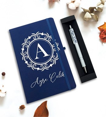 Kişiye Özel Defter & Kalem Hediye Seti (Mavi)