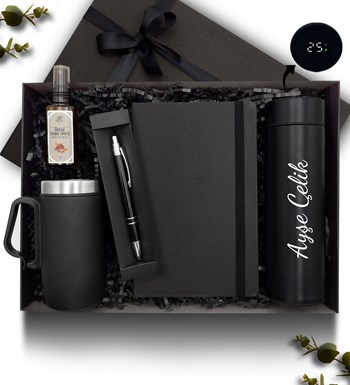 Kişiye Özel 500 ML Dereceli Termos & Bardak Termos & Defter & Kolonya & Kalem Hediye Seti