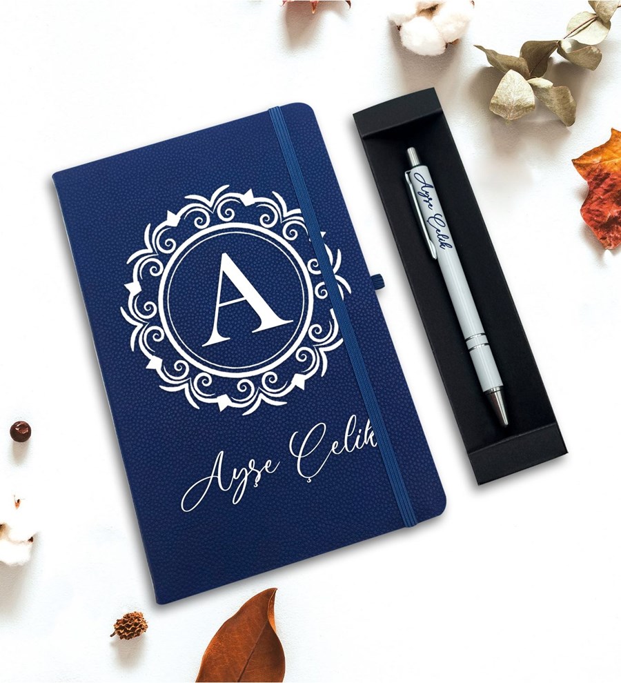 Kişiye Özel Defter & Kalem Hediye Seti (Mavi)
