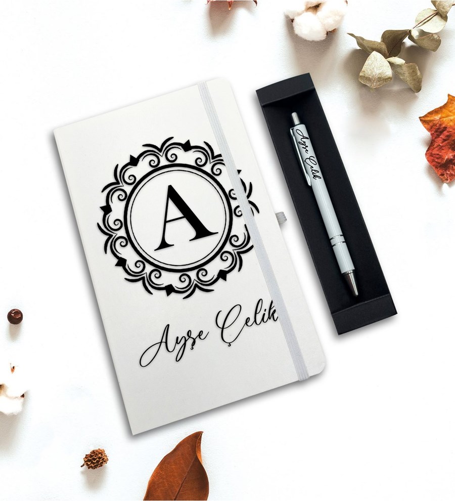 Kişiye Özel Defter & Kalem Hediye Seti (Beyaz)