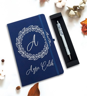 Kişiye Özel Defter & Kalem Hediye Seti (Mavi)