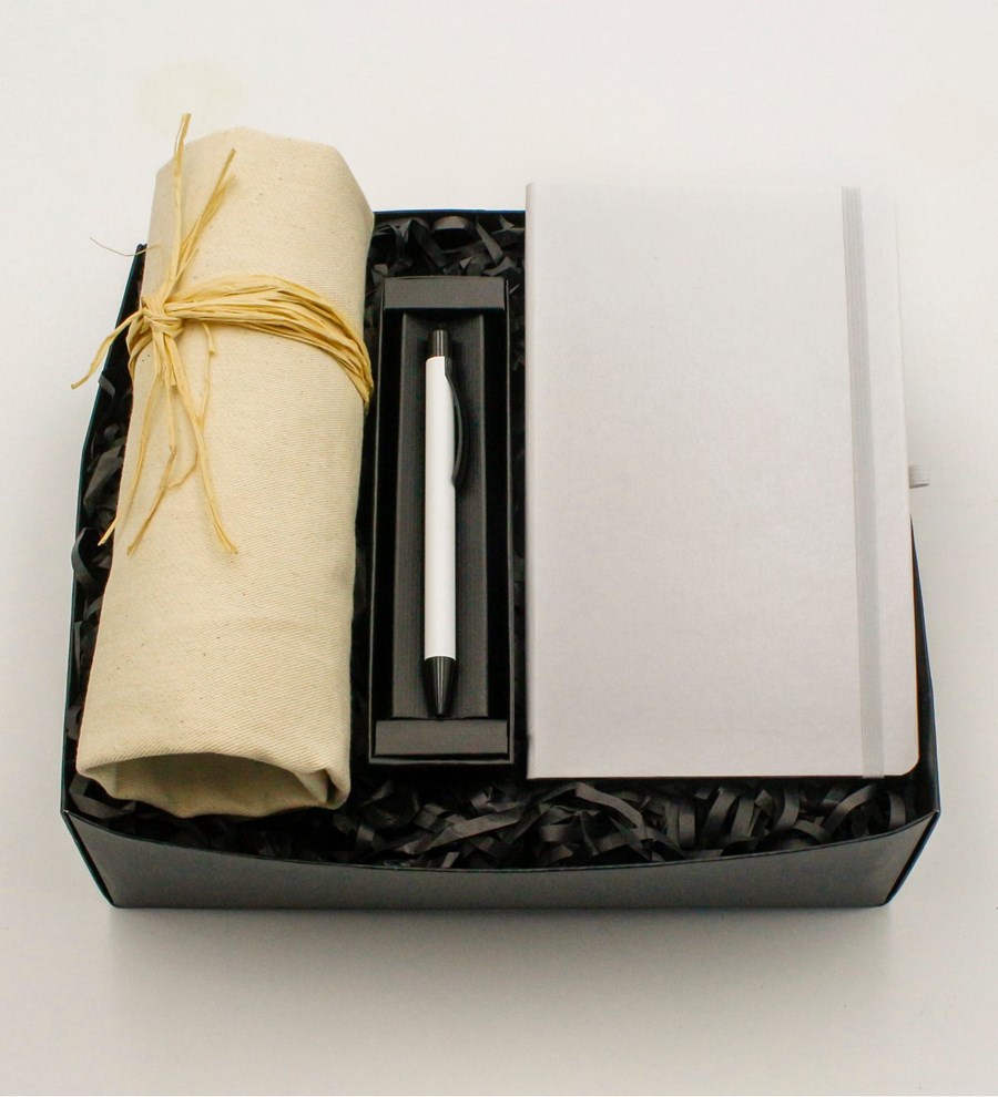 Kanvas Bez Çanta & Beyaz Defter & Beyaz Tükenmez Kalem Hediye Seti