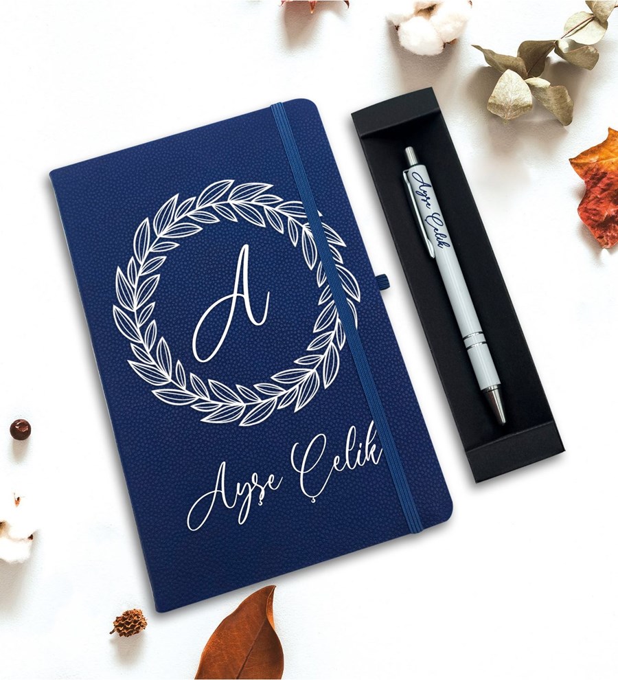 Kişiye Özel Defter & Kalem Hediye Seti (Mavi)