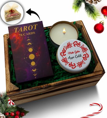 Mini Kasa İçerisinde Kişiye Özel Beyaz Metal Kutulu Mum & Tarot Kartları Hediye Seti