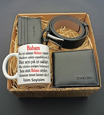 Babalar Gününe Özel Babam Tasarımlı Kişiye Özel Kupa & Cüzdan & Kartlık & Kemer Hediye seti