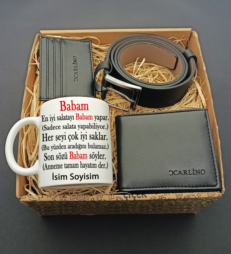 Babalar Gününe Özel Babam Tasarımlı Kişiye Özel Kupa & Cüzdan & Kartlık & Kemer Hediye seti