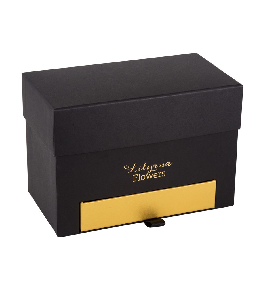 Dikdörtgen Siyah Gold Çekmeceli Kutuda Rocher Çikolatalı Fuşya Gül