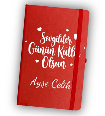 Lilyana Flowers - Sevgililer Günü Temalı Kişiye Özel Kırmızı Defter & Kırmızı Fincan & Kırmızı Kupa & Beyaz Kalem Hediye Seti