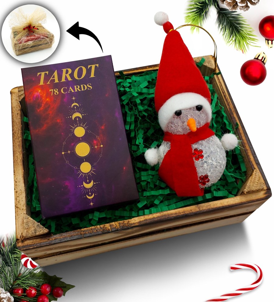 Mini Kasa İçerisinde Kardan Adam & Tarot Kartları Hediye Seti