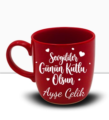 Sevgililer Günü Temalı Kişiye Özel Kırmızı Defter & Kırmızı Fincan & Kırmızı Kupa & Beyaz Kalem Hediye Seti
