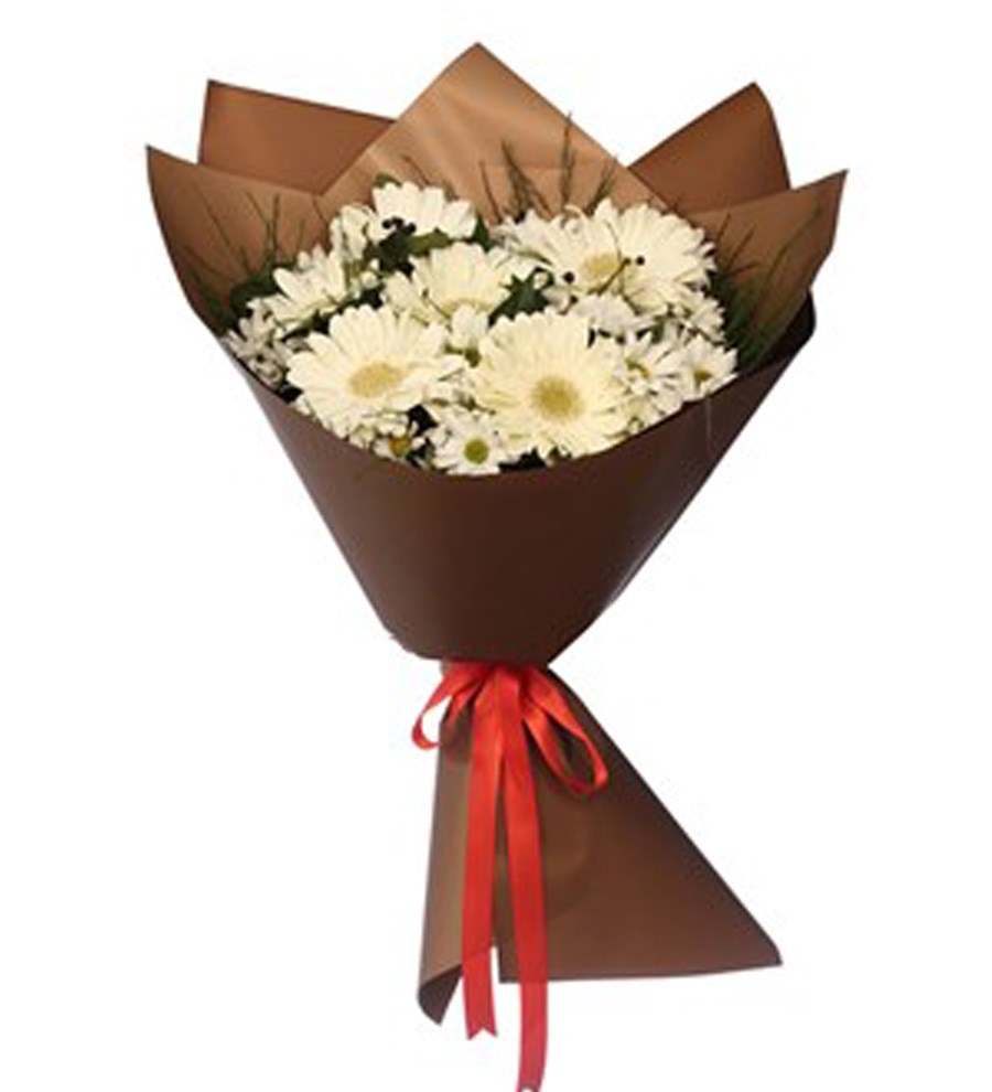 Beyaz Gerbera Ve Papatya Buketi