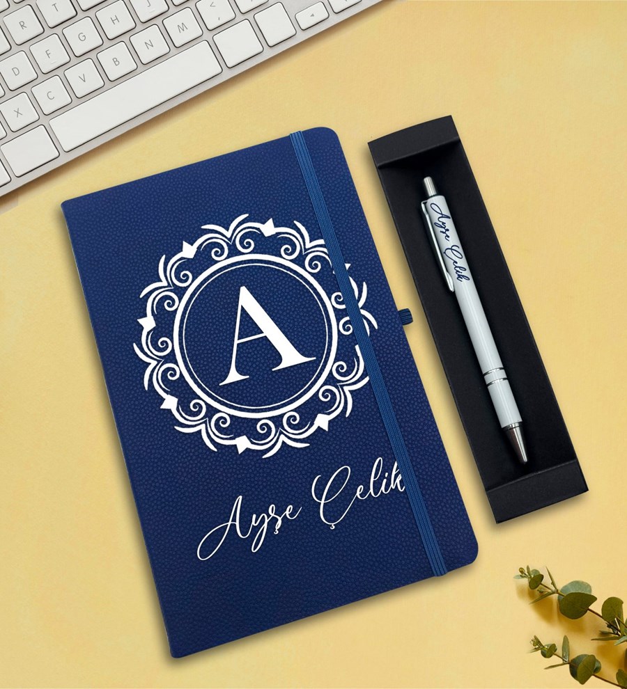 Kişiye Özel Defter & Kalem Hediye Seti (Mavi)