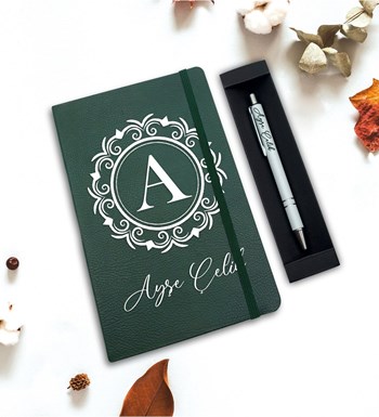 Kişiye Özel Defter & Kalem Hediye Seti (Yeşil)