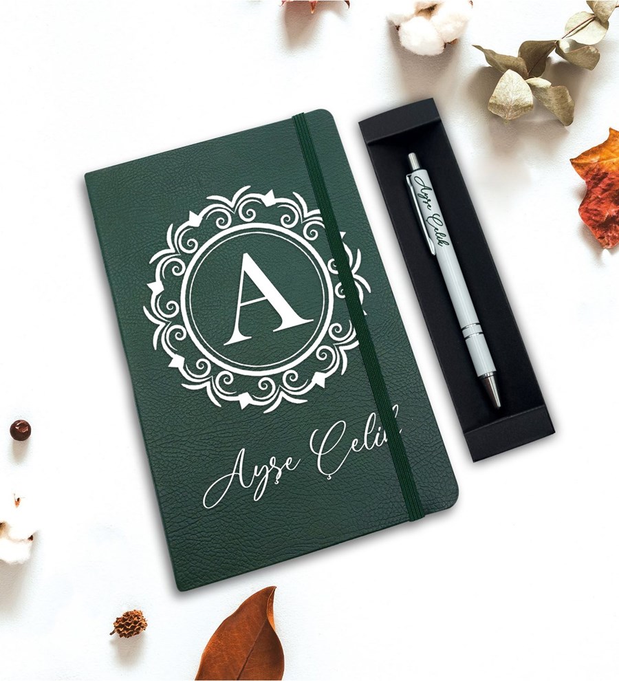 Kişiye Özel Defter & Kalem Hediye Seti (Yeşil)
