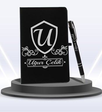 Kişiye Özel Ajanda Defter & Roller Kalem Hediye Seti (Gümüş)