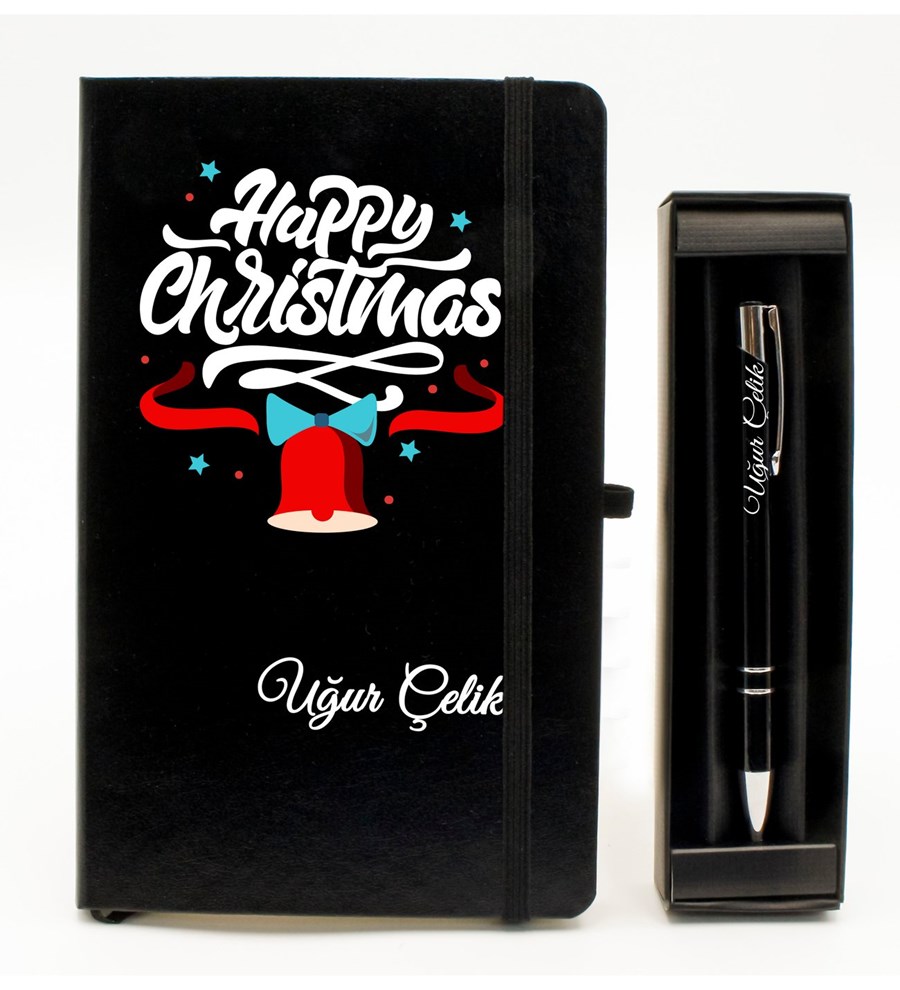 Kişiye Özel Yılbaşı Temalı Siyah Defter & Siyah Roller Kalem