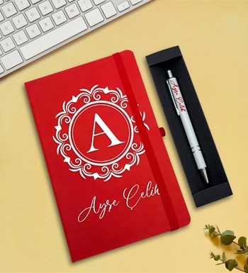 Kişiye Özel Defter & Kalem Hediye Seti (Kırmızı)
