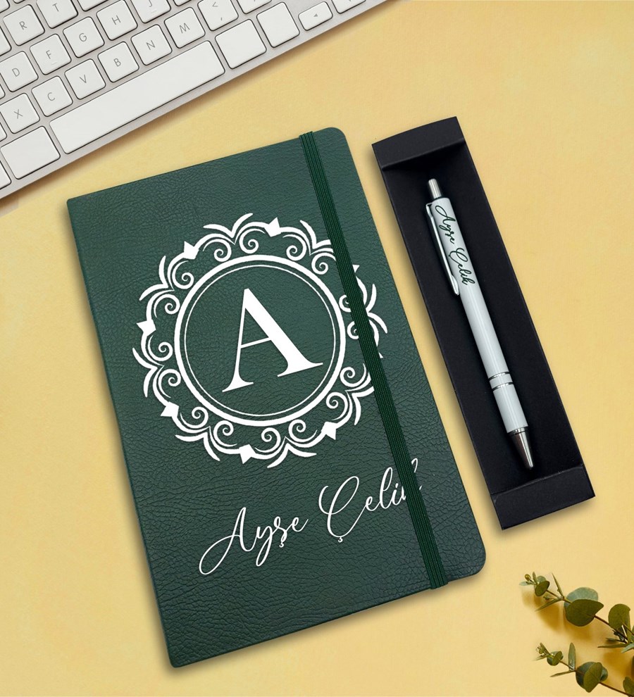 Kişiye Özel Defter & Kalem Hediye Seti (Yeşil)