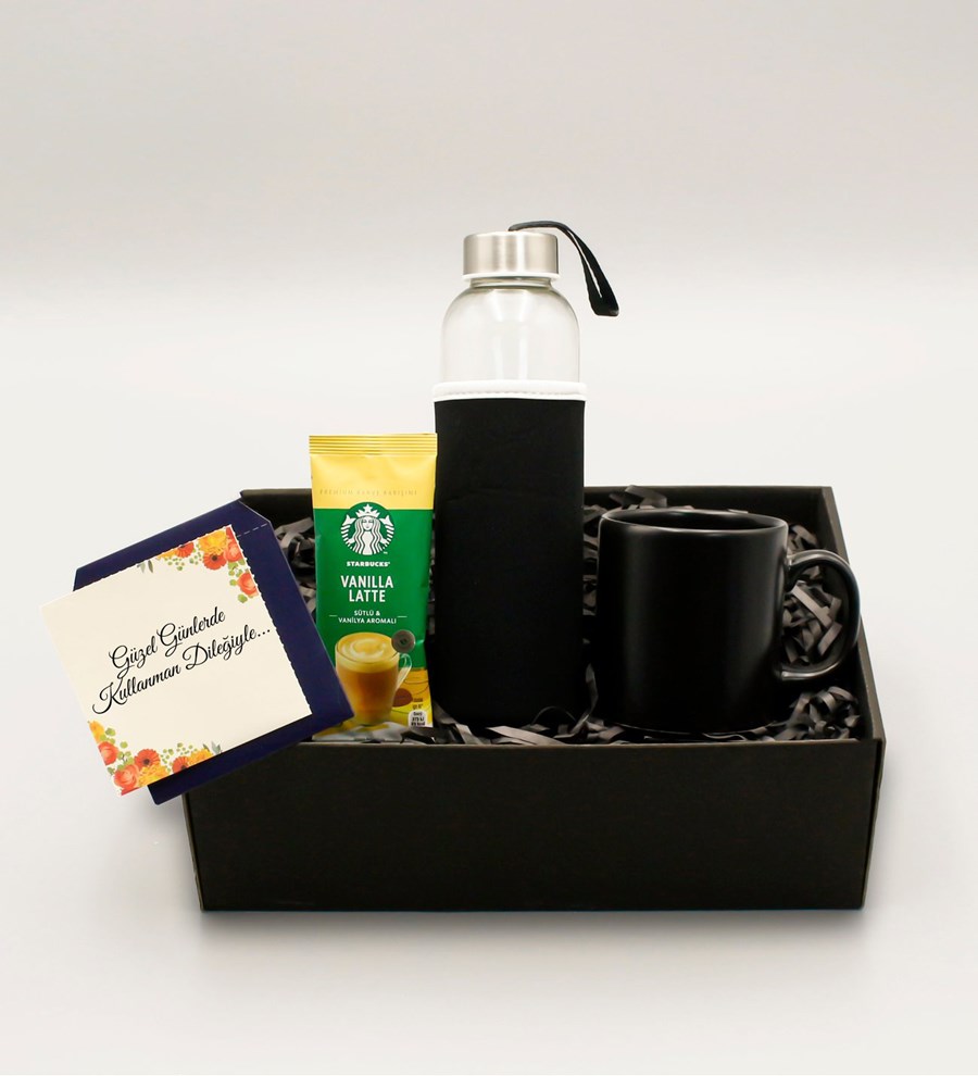 H2O Kılıflı Suluk & Siyah Kupa & Starbucks Cafe Latte Hediye Seti