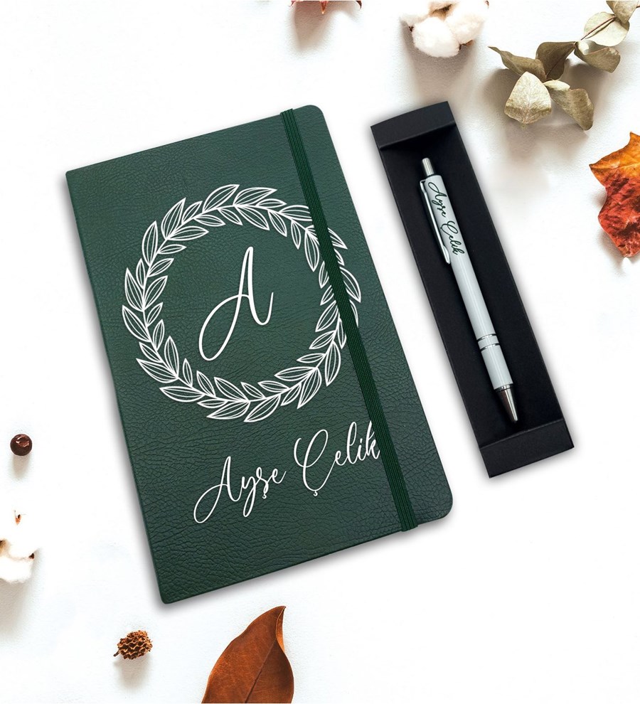 Kişiye Özel Defter & Kalem Hediye Seti (Yeşil)