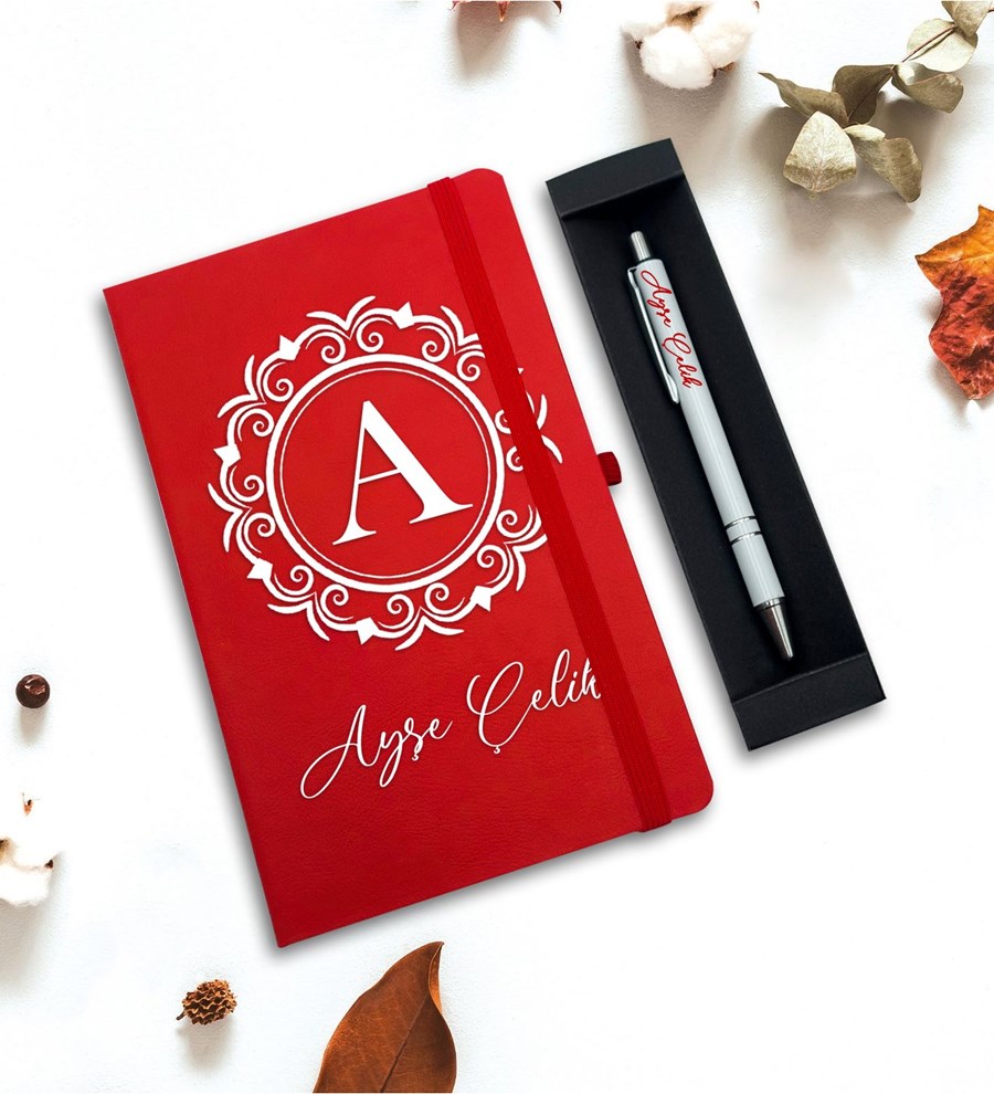 Kişiye Özel Defter & Kalem Hediye Seti (Kırmızı)