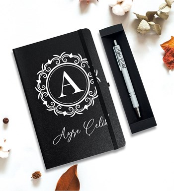 Kişiye Özel Defter & Kalem Hediye Seti (Siyah)