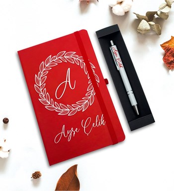 Kişiye Özel Defter & Kalem Hediye Seti (Kırmızı)