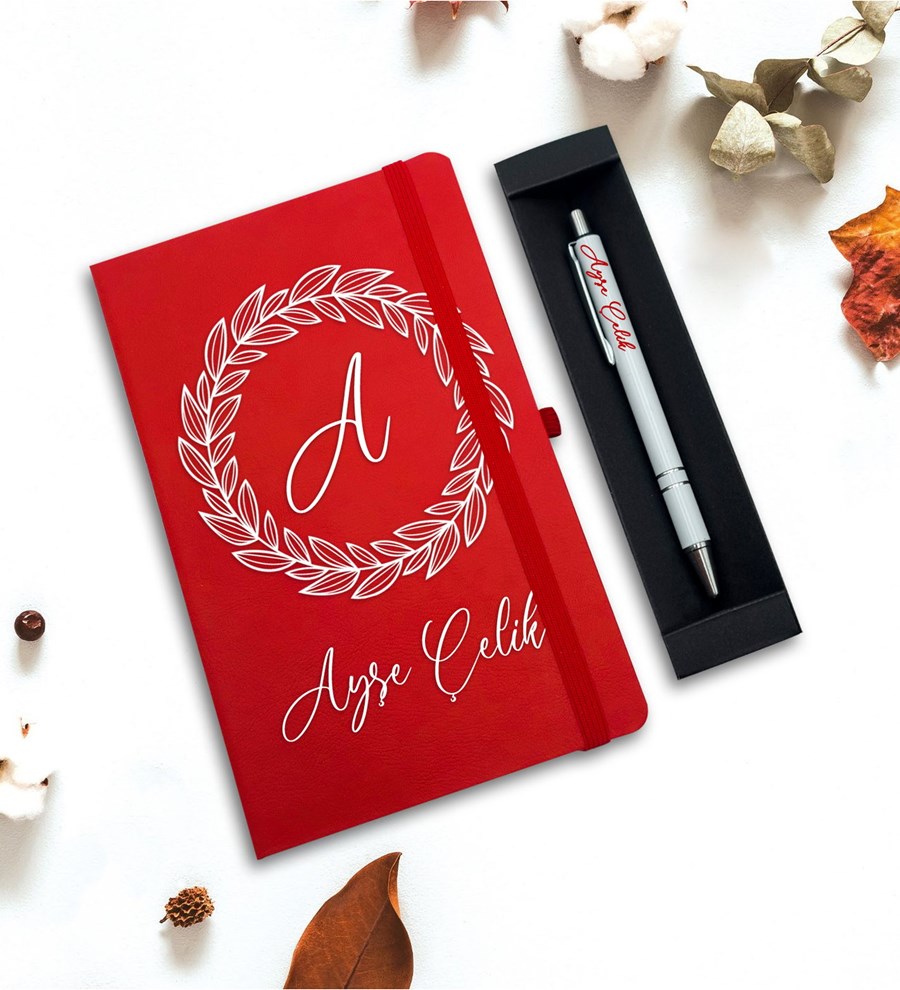 Kişiye Özel Defter & Kalem Hediye Seti (Kırmızı)