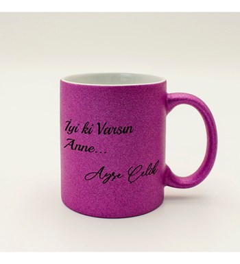 Anneler Gününe Özel Kişiye Özel Simli Mor Kupa & Kokulu Sabun & Nescafe Kahve Hediye Seti