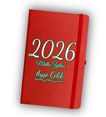 Yılbaşı Temalı Kişiye Özel Kırmızı Termos & Yılbaşı Ağacı Mum & Defter & Çorap Hediye Seti