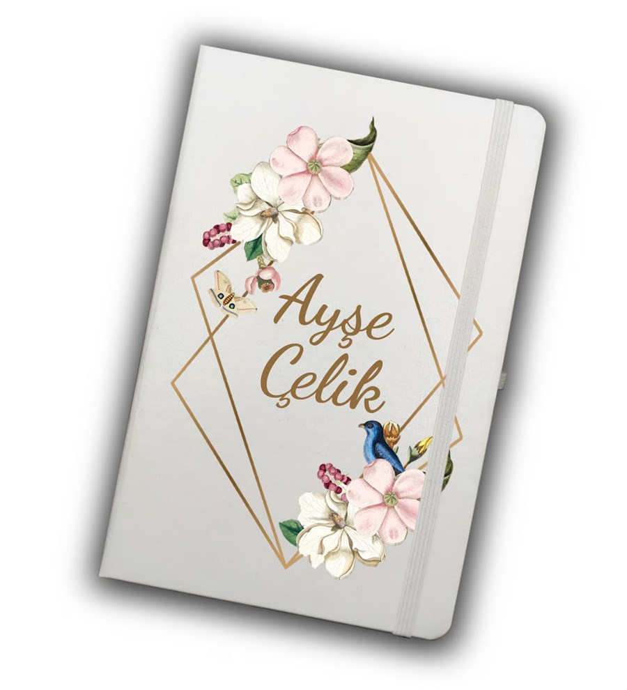 Kişiye Özel Dereceli Beyaz Termos & Beyaz Defter & Beyaz Kupa & Krom Ayna & Beyaz Kalem Hediye Seti