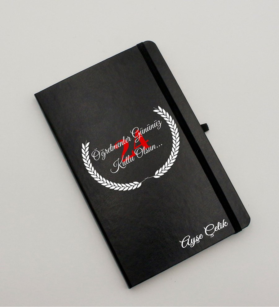 Öğretmenler Gününe Özel İsim Soyisimli Siyah Defter & Siyah Bardak Termos & Siyah Roller Kalem Hediye Seti