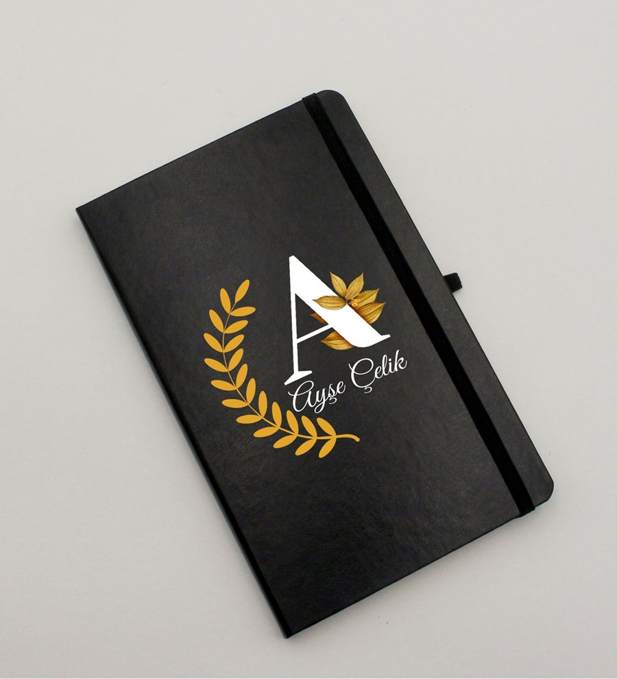 Kişiye Özel İsim Soyisimli Siyah Defter & Siyah Kupa & Kişiye Özel Kutusuyla Siyah Roller Kalem Hediye Seti