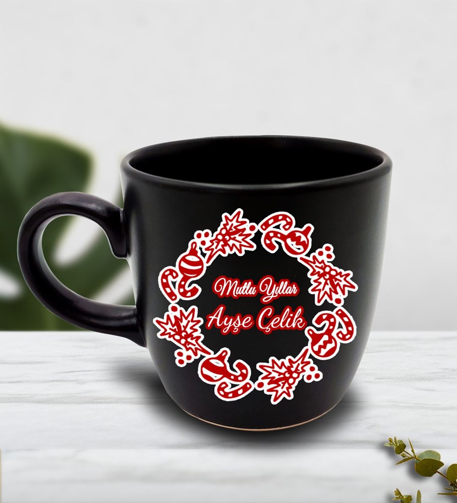 Mini Kasa İçerisinde Kardan Adam & Kişiye Özel Siyah Kupa Hediye Seti
