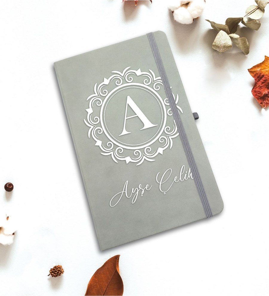 Kişiye Özel Defter & Kalem Hediye Seti (Gri)