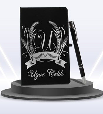 Kişiye Özel Ajanda Defter & Roller Kalem Hediye Seti (Gümüş)