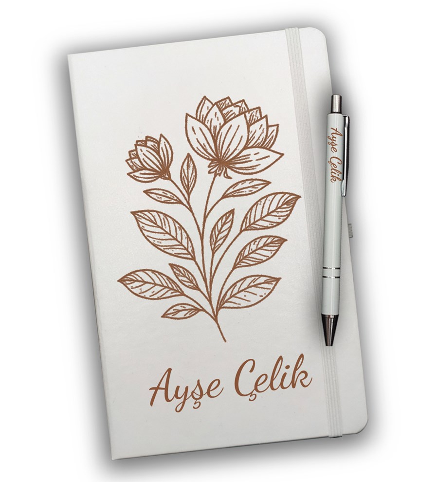 Sevgililer Günü Temalı Kişiye Özel Beyaz Defter & Beyaz Kupa & Metal Mum & Kalem & Çubuk Tütsü Hediye Seti